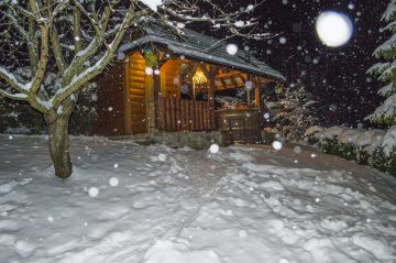 Sauna, nočná atmosféra sneženie